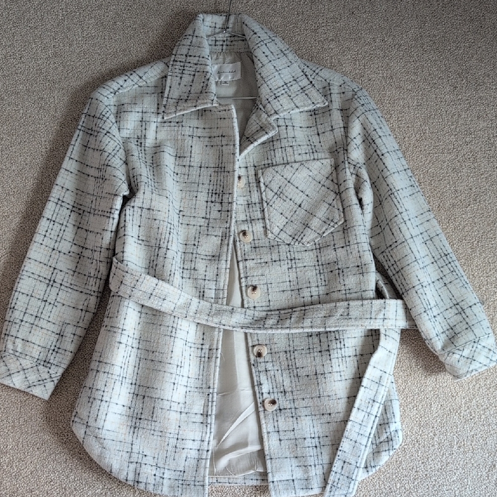 Line & Dot Cream Plaid Pea Coat